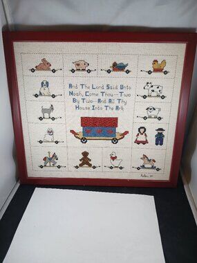 Vintage Cross Stitches "NOAH ARK" Framed